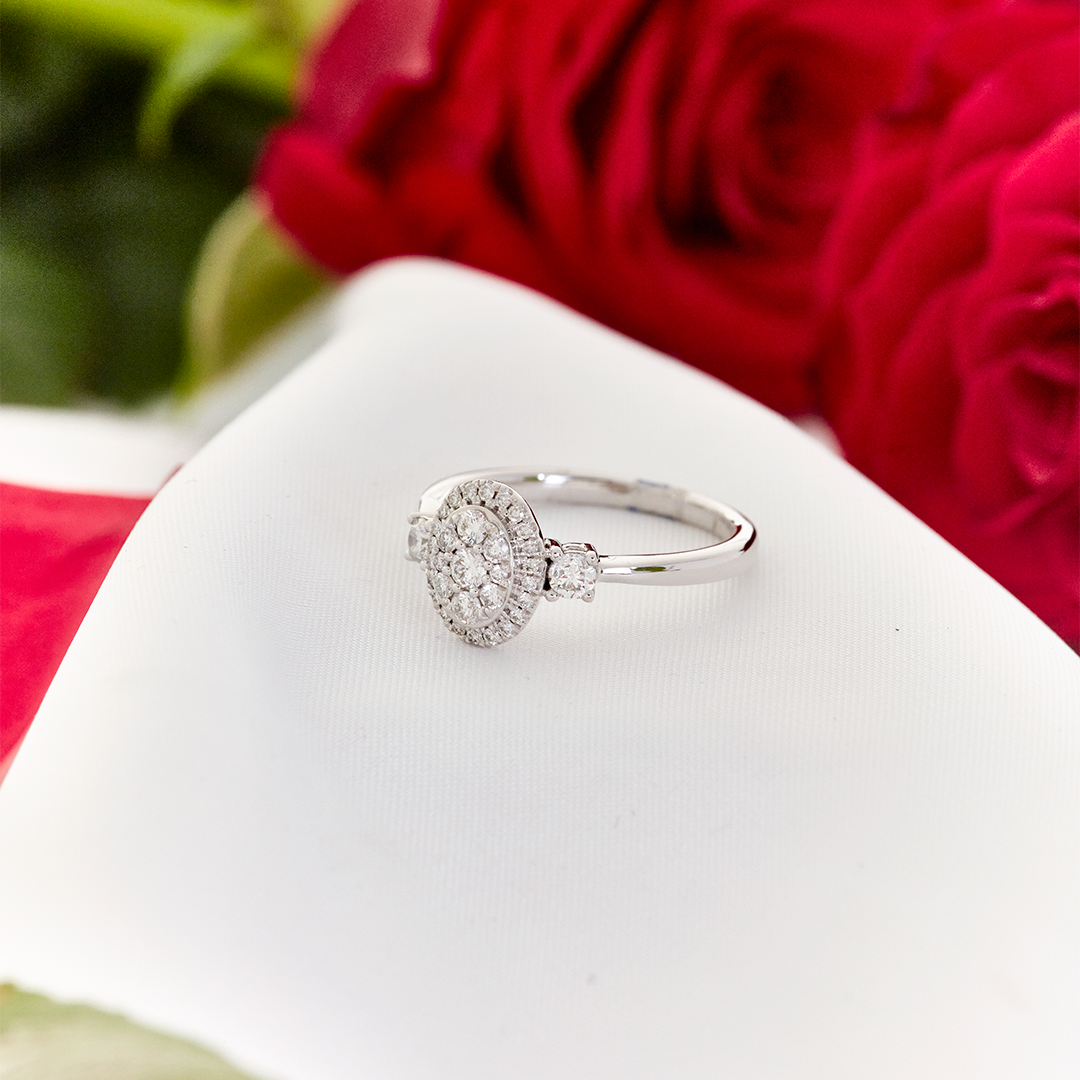 Small cluster store diamond ring