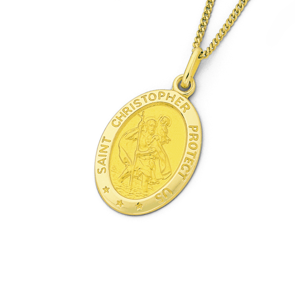 Saint Christopher Ribbon Pendant in Solid 14 Karat Yellow Gold Protect –  www.allpatronsaints.com