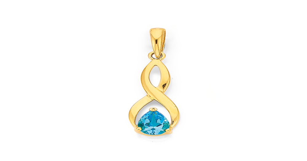 9ct, Blue Topaz Twist Pendant in Blue | Stewart Dawsons