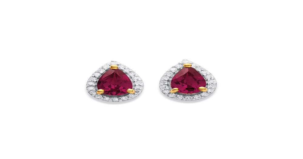 9ct, Garnet & Diamond Earrings Tdw=.12ct in Red | Stewart Dawsons