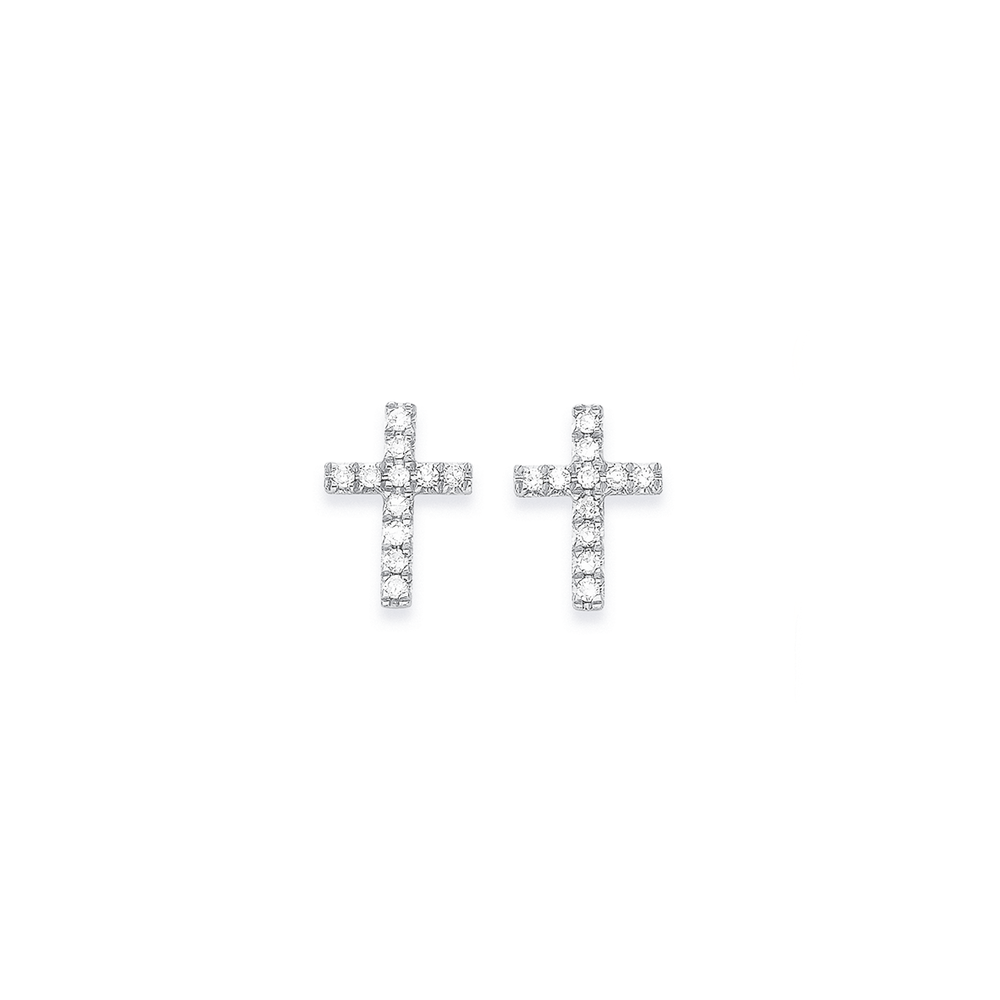 EF Collection Mini Gold Diamond Cross Stud Earrings