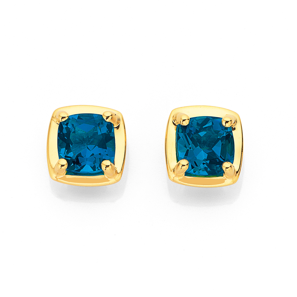 18k Yellow Gold Pear Shaped Genuine Bezel Set Blue Topaz Dangle Stud  Earrings – Exeter Jewelers