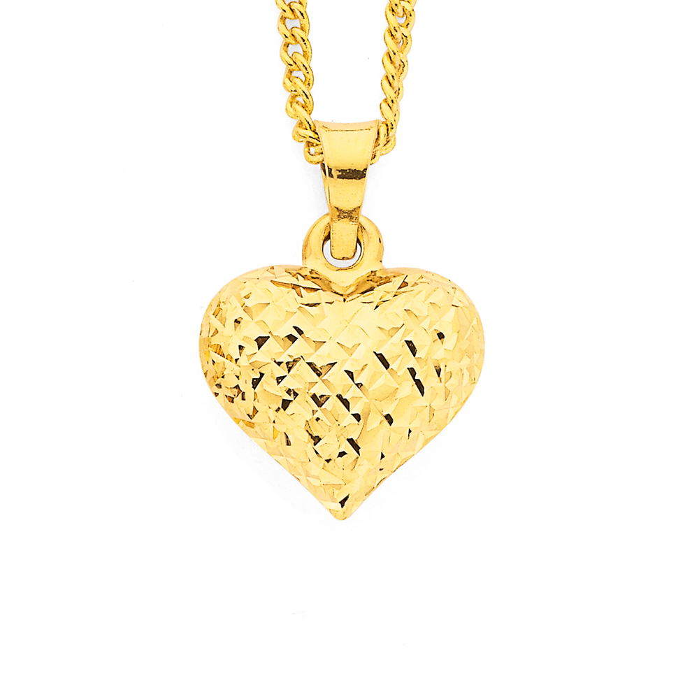 14K Yellow Gold Puffed Heart Pendant Necklace