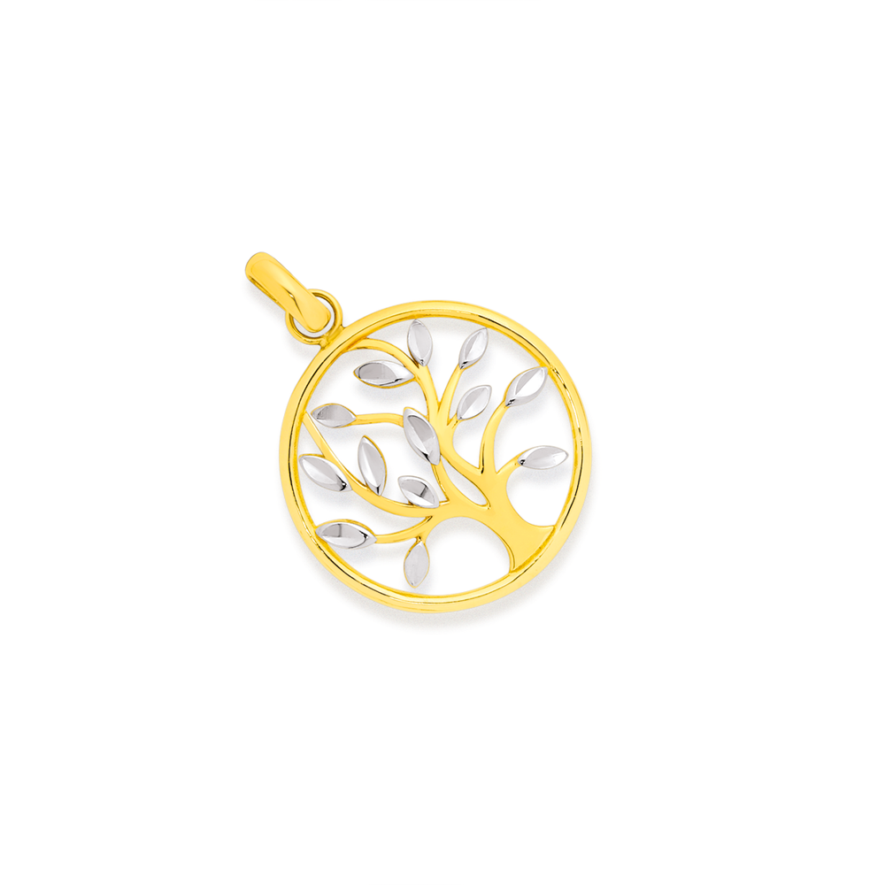 9ct Two Tone, Tree Of Life Circle Pendant