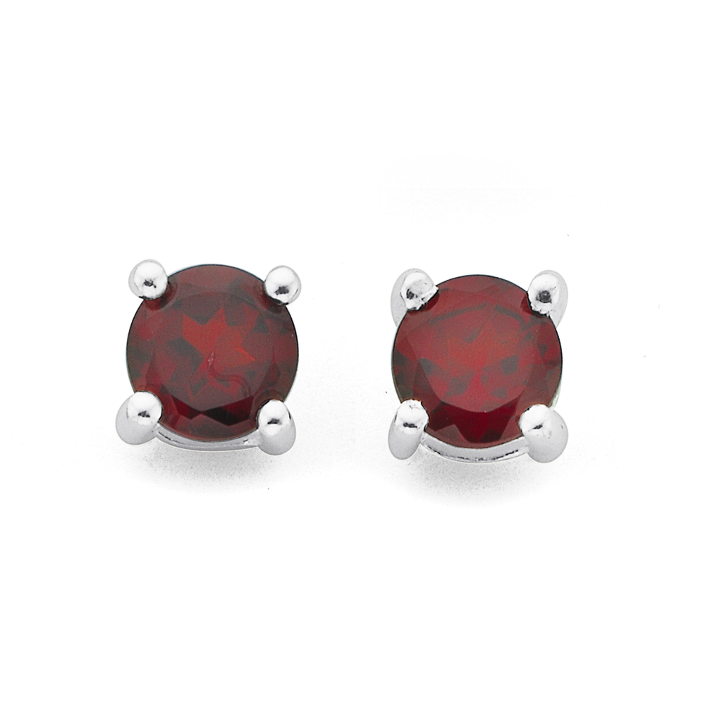 Sterling Silver 5mm Garnet Stud Earrings in Red Stewart Dawsons