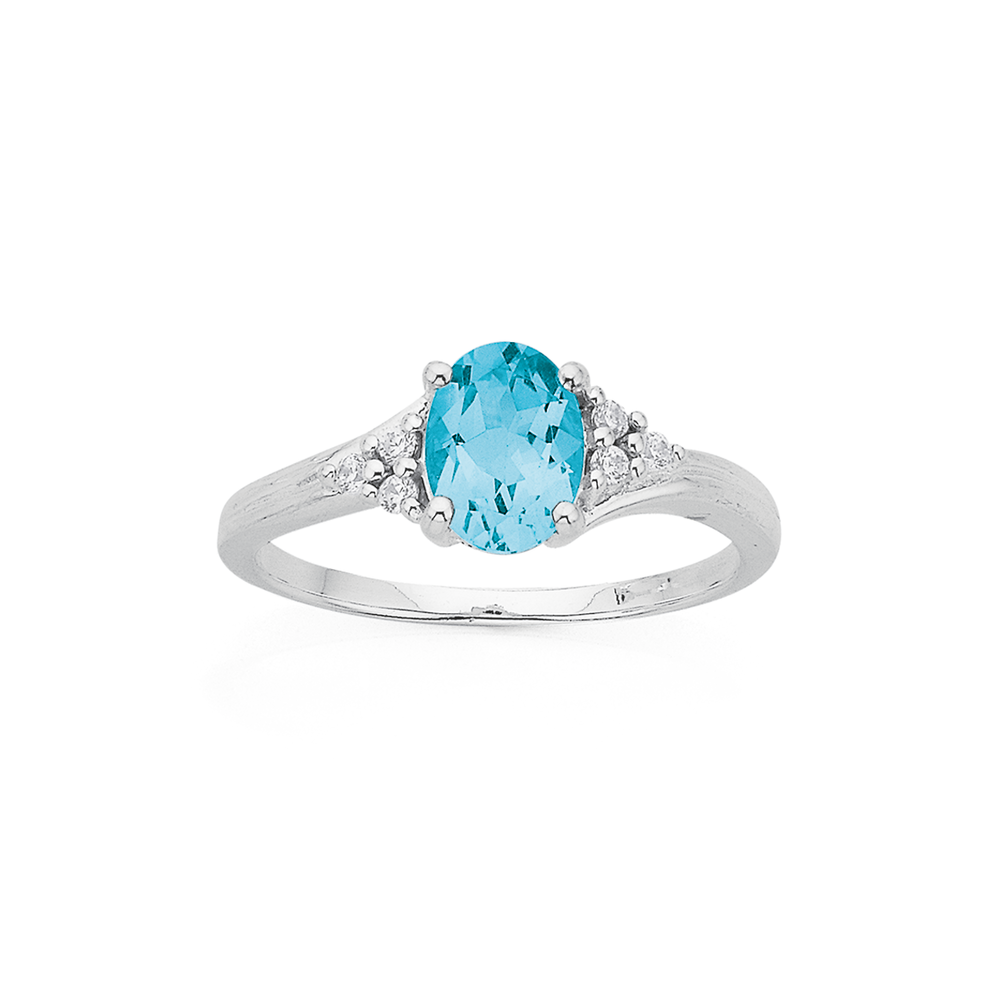 Sterling Silver Blue Topaz factory CZ Cluster Ring